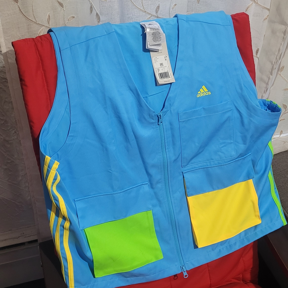 Adidas Blue Zip-Front Vest with Colorblock Pockets